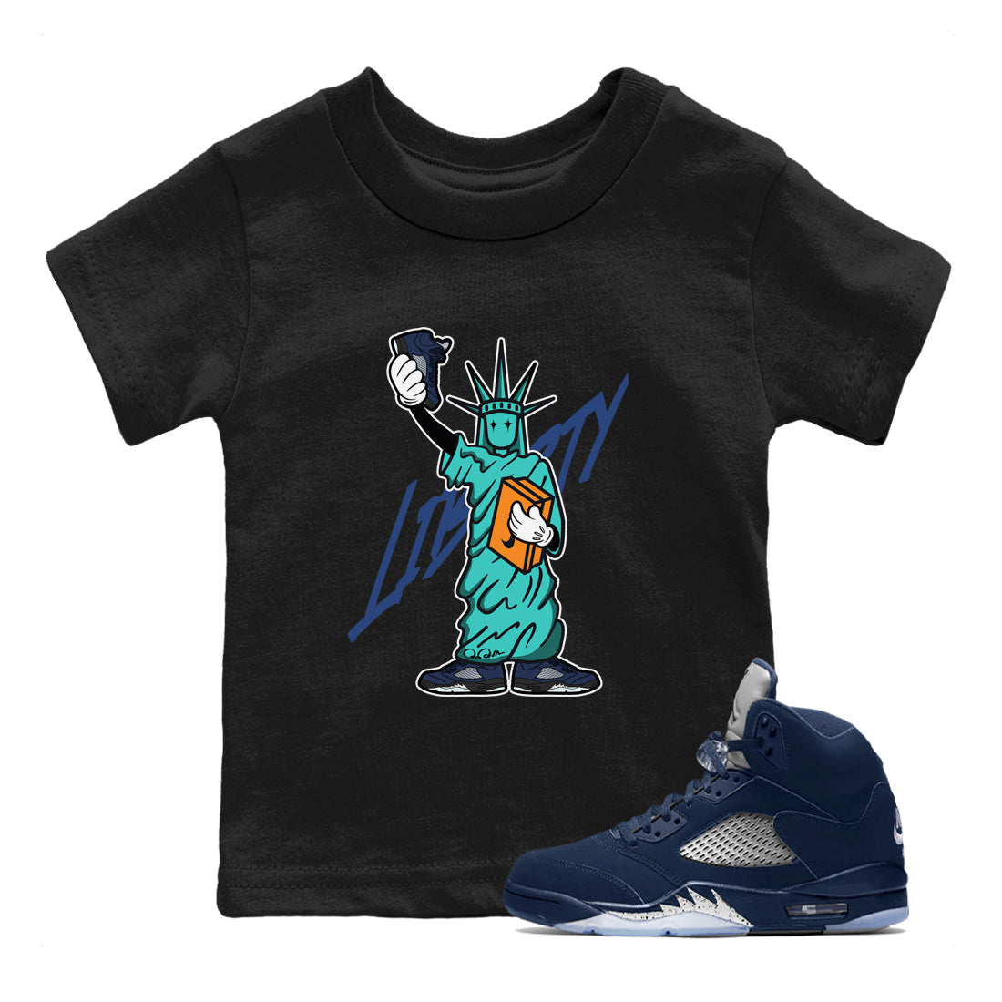 Air Jordan 5 Georgetown shirt to match jordans Statue Of Liberty sneaker tees AJ5 Georgetown SNRT Sneaker Release Tees Baby Toddler Black 1 T-Shirt