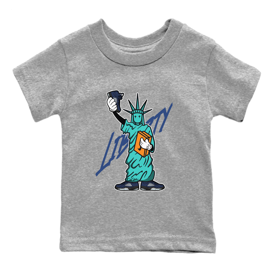 Air Jordan 5 Georgetown shirt to match jordans Statue Of Liberty sneaker tees AJ5 Georgetown SNRT Sneaker Release Tees Baby Toddler Heather Grey 2 T-Shirt