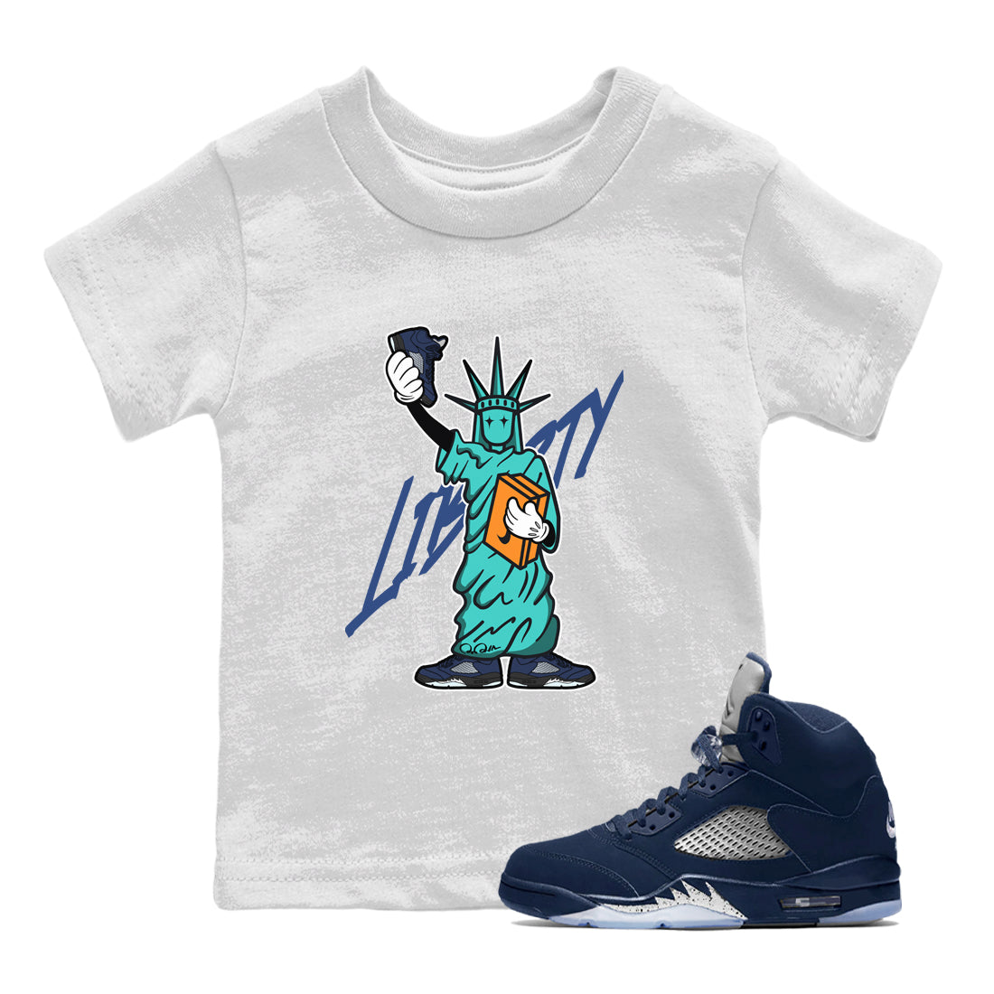 Air Jordan 5 Georgetown shirt to match jordans Statue Of Liberty sneaker tees AJ5 Georgetown SNRT Sneaker Release Tees Baby Toddler White 1 T-Shirt