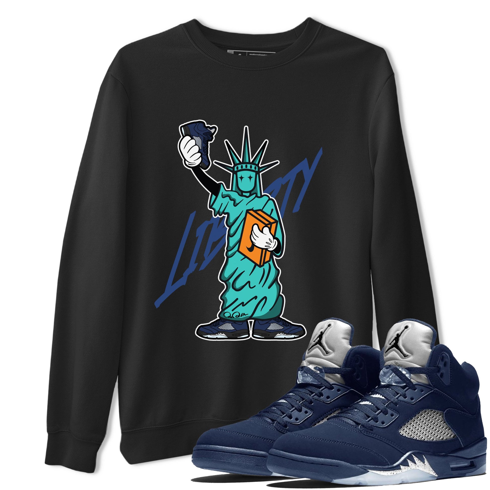 Air Jordan 5 Georgetown shirt to match jordans Statue Of Liberty sneaker tees AJ5 Georgetown SNRT Sneaker Release Tees Unisex Black 1 T-Shirt
