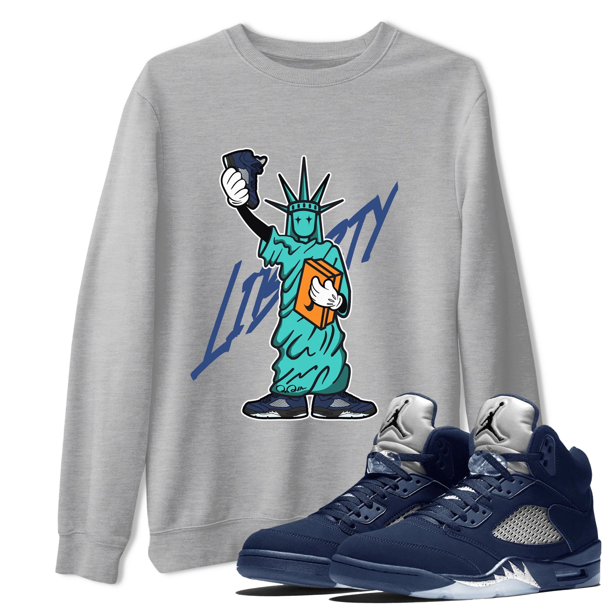 Air Jordan 5 Georgetown shirt to match jordans Statue Of Liberty sneaker tees AJ5 Georgetown SNRT Sneaker Release Tees Unisex Heather Grey 1 T-Shirt