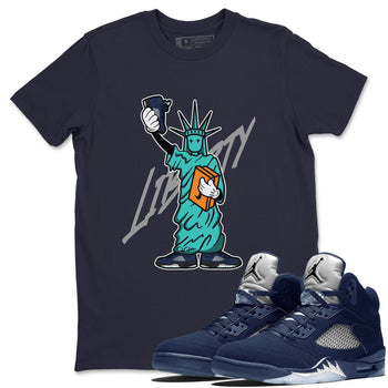 Air Jordan 5 Georgetown shirt to match jordans Statue Of Liberty sneaker tees AJ5 Georgetown SNRT Sneaker Release Tees Unisex Navy 1 T-Shirt