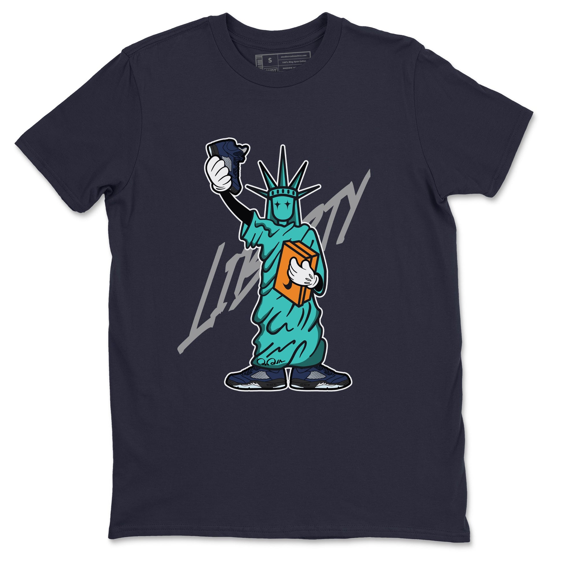Air Jordan 5 Georgetown shirt to match jordans Statue Of Liberty sneaker tees AJ5 Georgetown SNRT Sneaker Release Tees Unisex Navy 2 T-Shirt