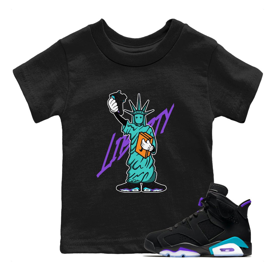 Air Jordan 6 Aqua shirt to match jordans Statue Of Liberty sneaker tees AJ6 Aqua SNRT Sneaker Release Tees Baby Toddler Black 1 T-Shirt