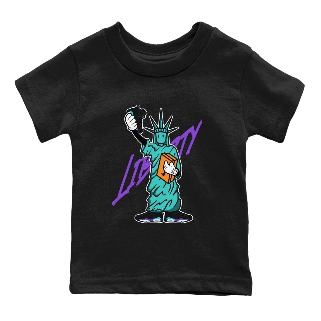Air Jordan 6 Aqua shirt to match jordans Statue Of Liberty sneaker tees AJ6 Aqua SNRT Sneaker Release Tees Baby Toddler Black 2 T-Shirt