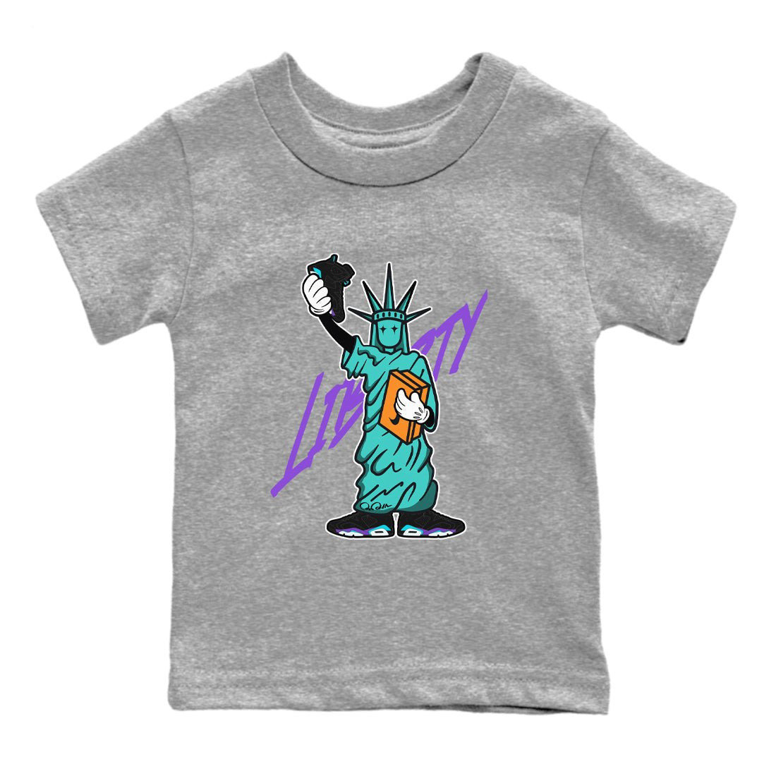 Air Jordan 6 Aqua shirt to match jordans Statue Of Liberty sneaker tees AJ6 Aqua SNRT Sneaker Release Tees Baby Toddler Heather Grey 2 T-Shirt