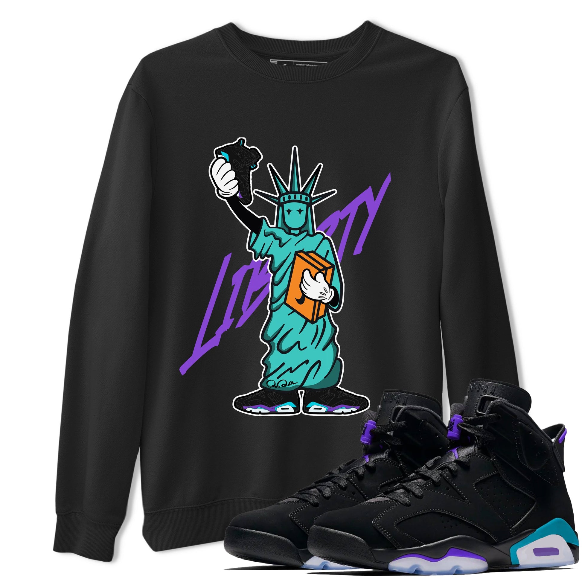 Air Jordan 6 Aqua shirt to match jordans Statue Of Liberty sneaker tees AJ6 Aqua SNRT Sneaker Release Tees Unisex Black 1 T-Shirt