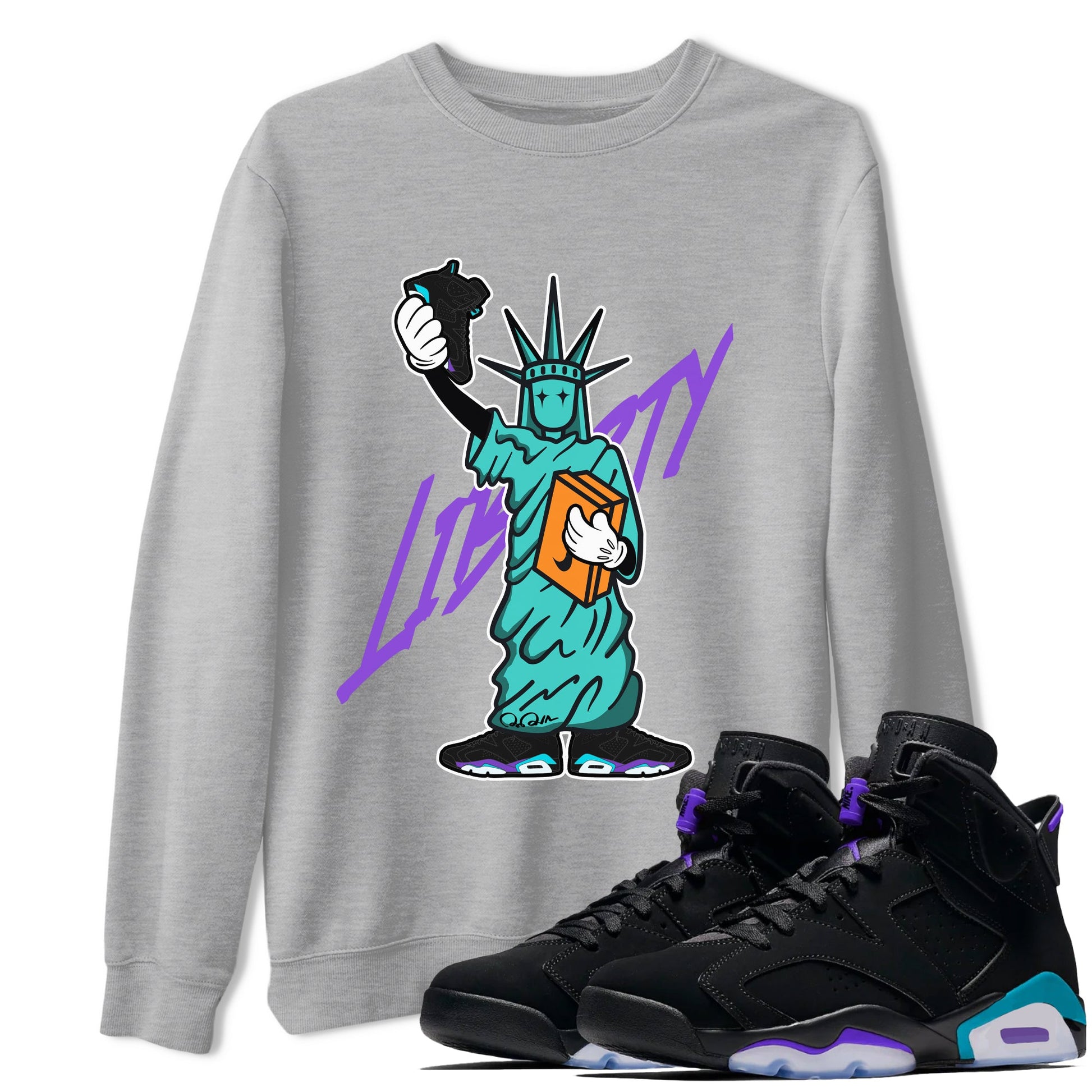Air Jordan 6 Aqua shirt to match jordans Statue Of Liberty sneaker tees AJ6 Aqua SNRT Sneaker Release Tees Unisex Heather Grey 1 T-Shirt