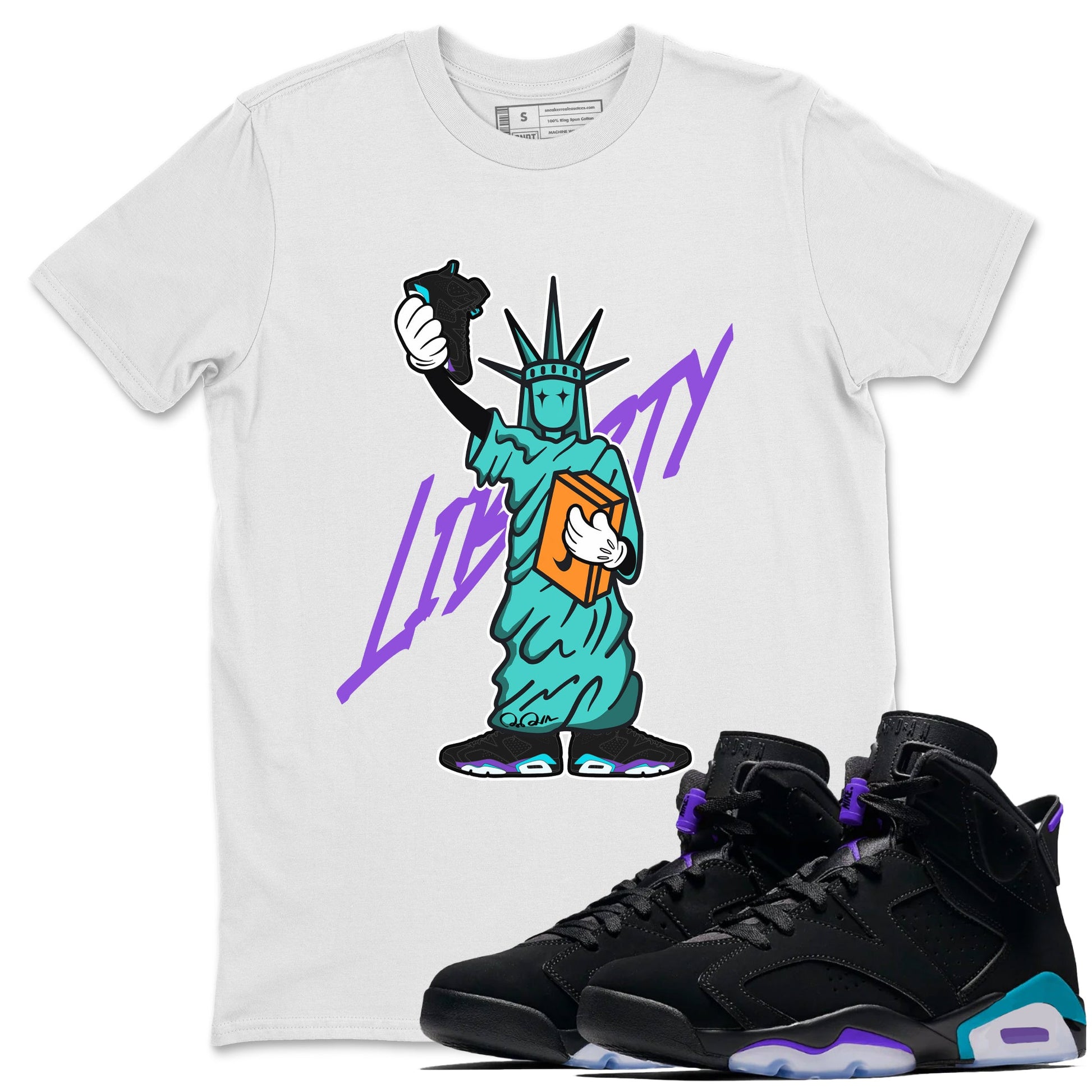 Air Jordan 6 Aqua shirt to match jordans Statue Of Liberty sneaker tees AJ6 Aqua SNRT Sneaker Release Tees Unisex White 1 T-Shirt