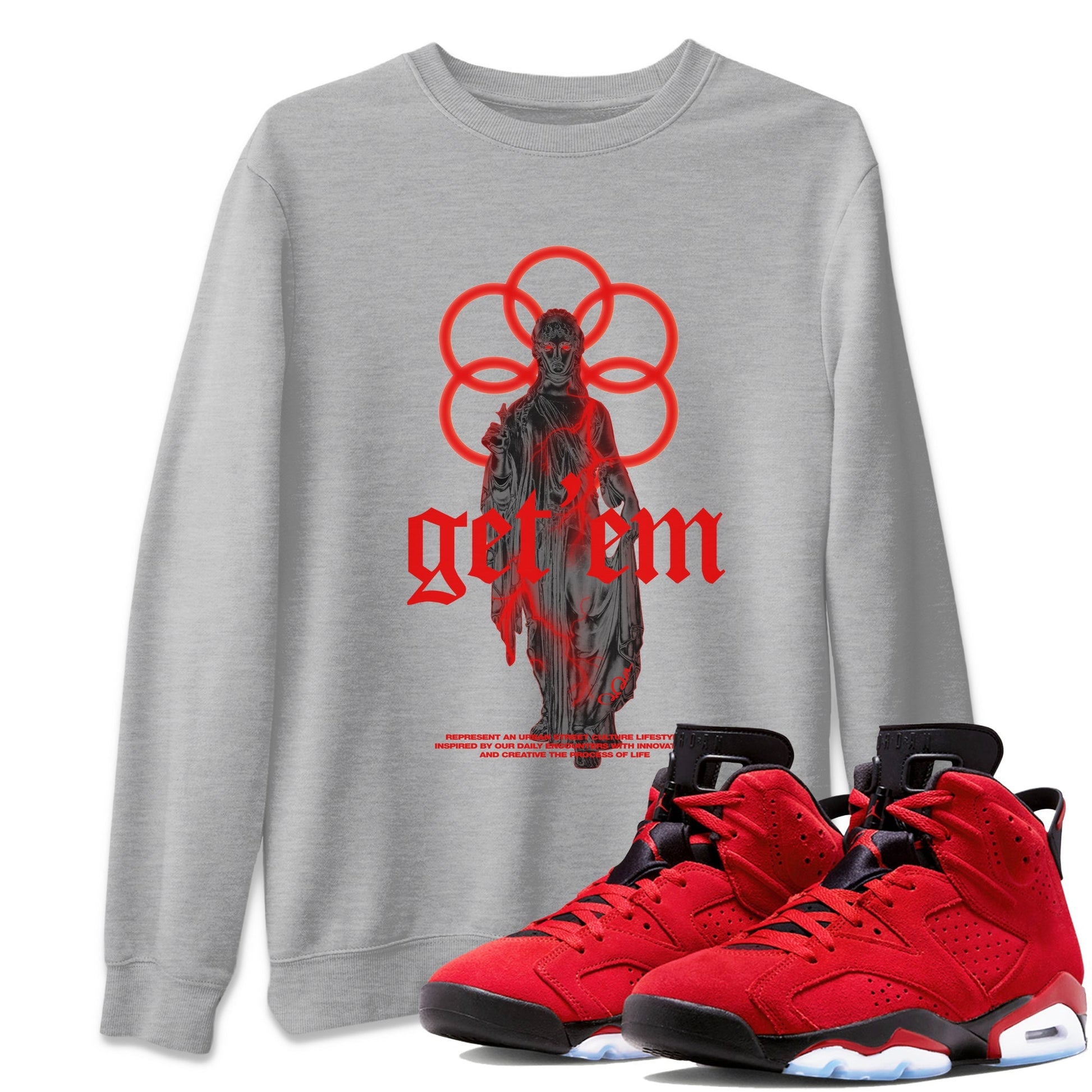 Air Jordan 6 Toro Bravo Sneaker Match Tees Statue Woman Sneaker Tees 3D Graphic Design Shirts AJ6 Toro Bravo Sneaker Release Tees Unisex Shirts Heather Grey 1