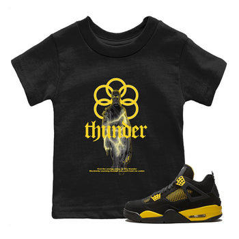 Air Jordan 4 Thunder Sneaker Match Tees Statue Woman Sneaker Tees Yellow AJ4 Thunder Sneaker Release Tees Kids Shirts Black 1