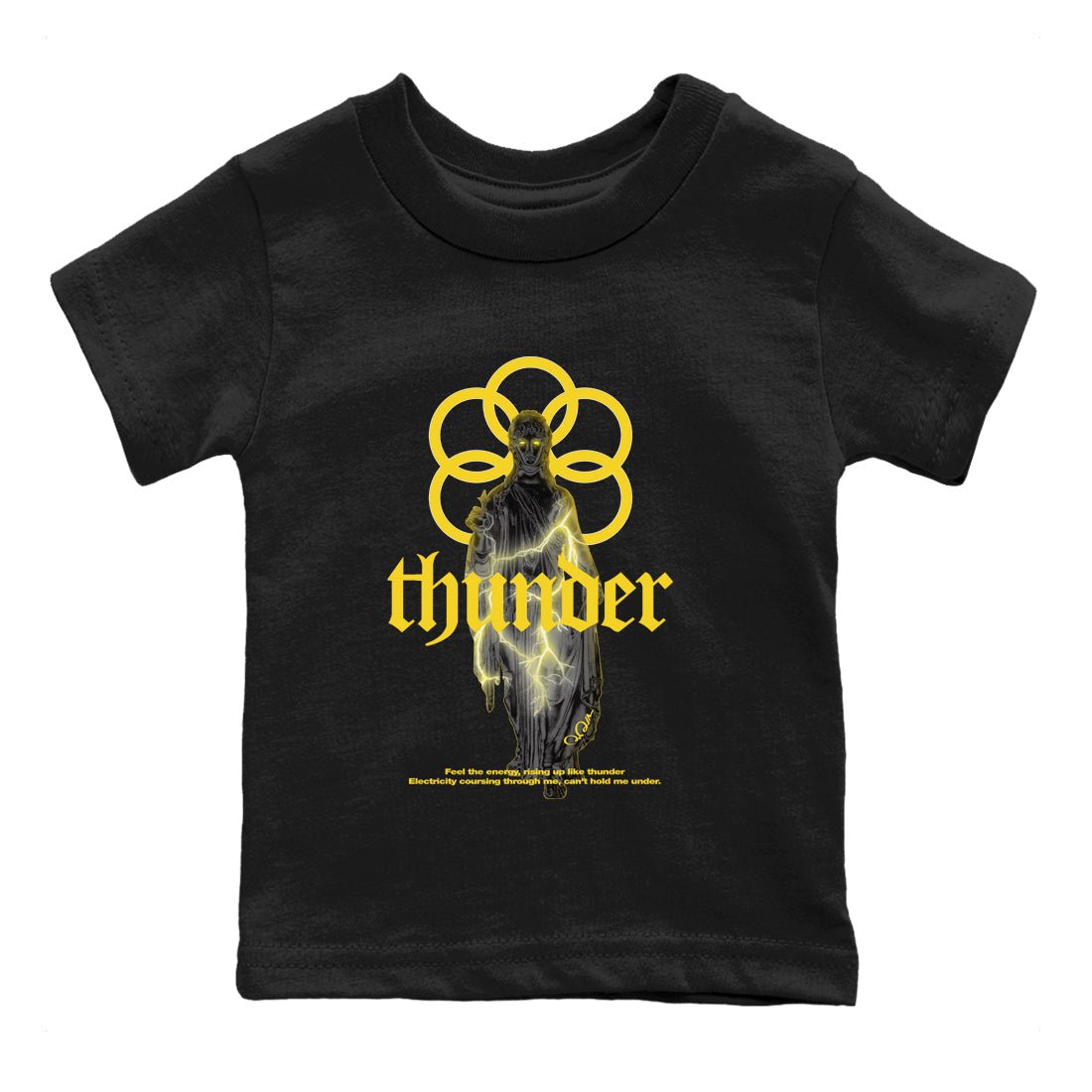 Air Jordan 4 Thunder Sneaker Match Tees Statue Woman Sneaker Tees Yellow AJ4 Thunder Sneaker Release Tees Kids Shirts Black 2