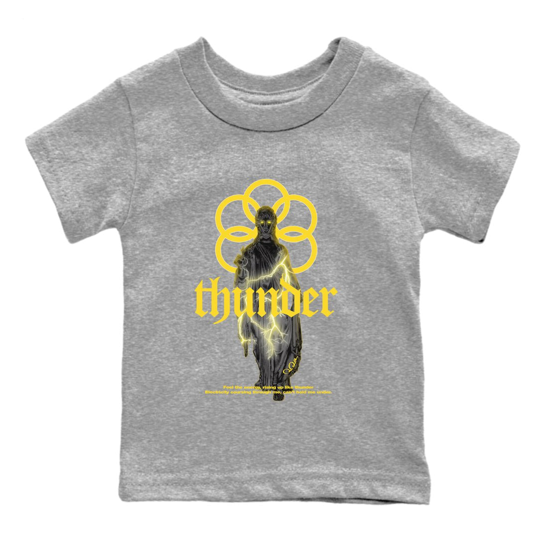 Air Jordan 4 Thunder Sneaker Match Tees Statue Woman Sneaker Tees Yellow AJ4 Thunder Sneaker Release Tees Kids Shirts Heather Grey 2
