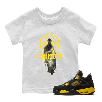 Air Jordan 4 Thunder Sneaker Match Tees Statue Woman Sneaker Tees Yellow AJ4 Thunder Sneaker Release Tees Kids Shirts White 1