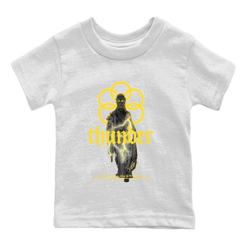 Air Jordan 4 Thunder Sneaker Match Tees Statue Woman Sneaker Tees Yellow AJ4 Thunder Sneaker Release Tees Kids Shirts White 2