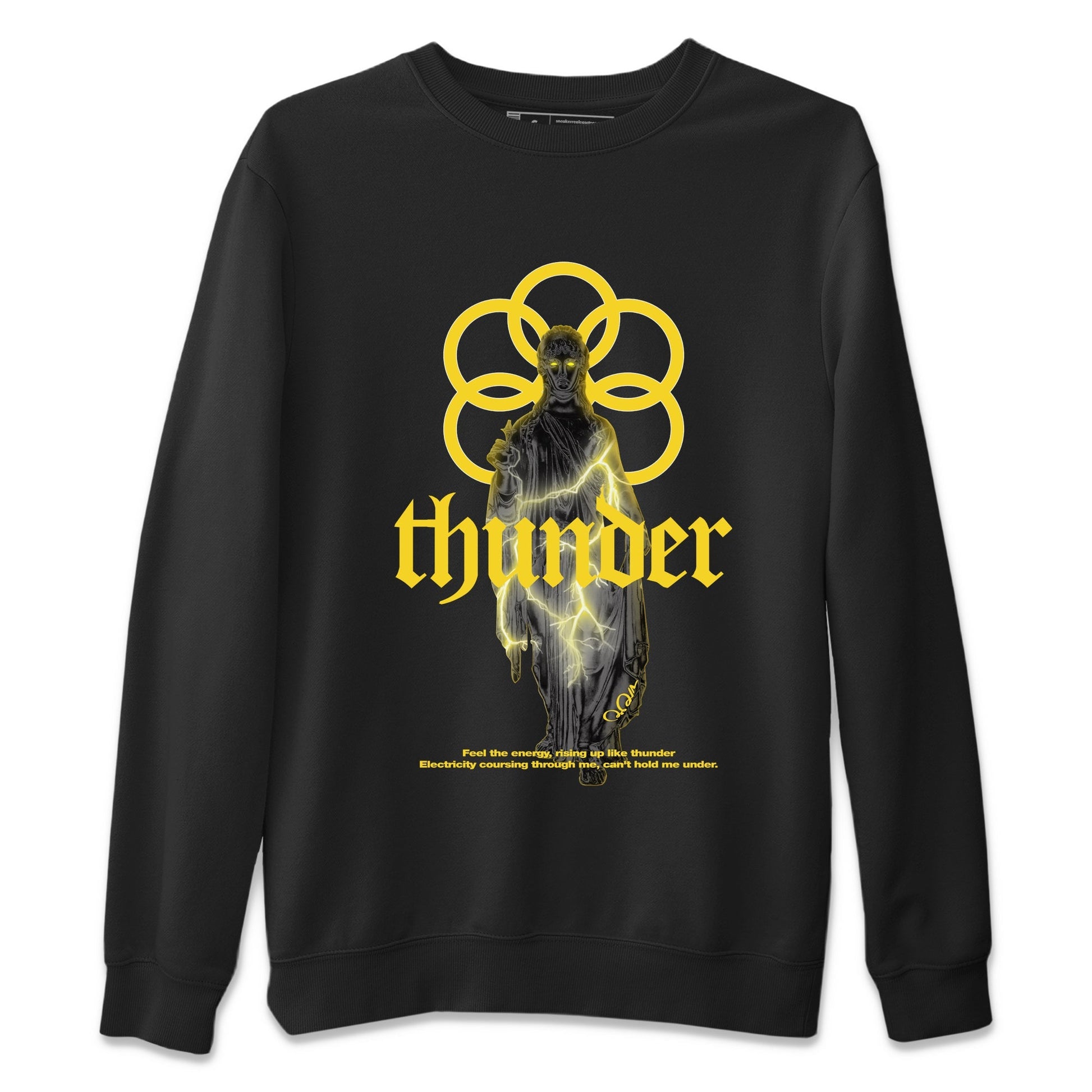 Air Jordan 4 Thunder Sneaker Match Tees Statue Woman Sneaker Tees Yellow AJ4 Thunder Sneaker Release Tees Unisex Shirts Black 2