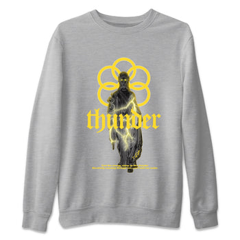 Air Jordan 4 Thunder Sneaker Match Tees Statue Woman Sneaker Tees Yellow AJ4 Thunder Sneaker Release Tees Unisex Shirts Heather Grey 2