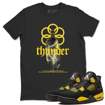 Air Jordan 4 Thunder Sneaker Match Tees Statue Woman Sneaker Tees Yellow AJ4 Thunder Sneaker Release Tees Unisex Shirts Black 1
