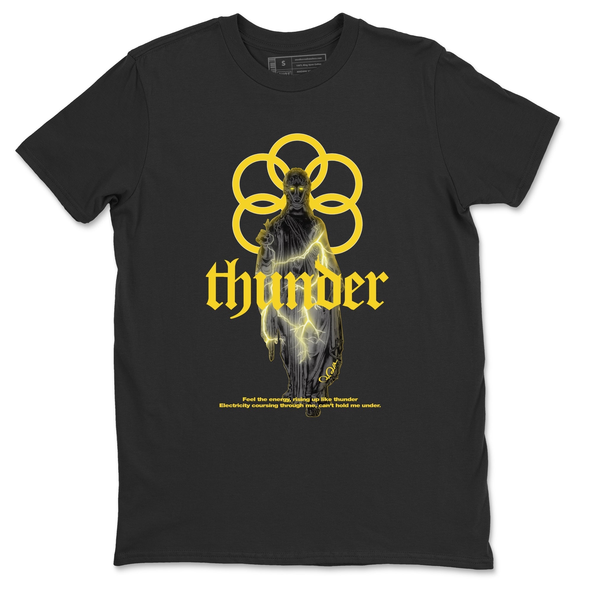 Air Jordan 4 Thunder Sneaker Match Tees Statue Woman Sneaker Tees Yellow AJ4 Thunder Sneaker Release Tees Unisex Shirts Black 2