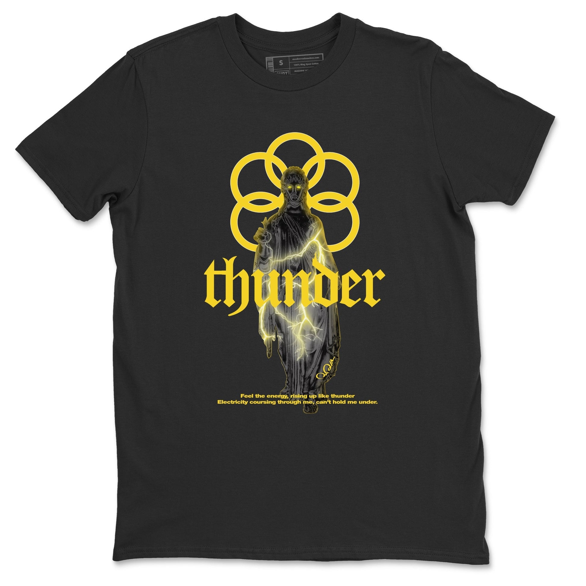 Air Jordan 4 Thunder Sneaker Match Tees Statue Woman Sneaker Tees Yellow AJ4 Thunder Sneaker Release Tees Unisex Shirts Black 2