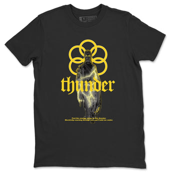 Air Jordan 4 Thunder Sneaker Match Tees Statue Woman Sneaker Tees Yellow AJ4 Thunder Sneaker Release Tees Unisex Shirts Black 2
