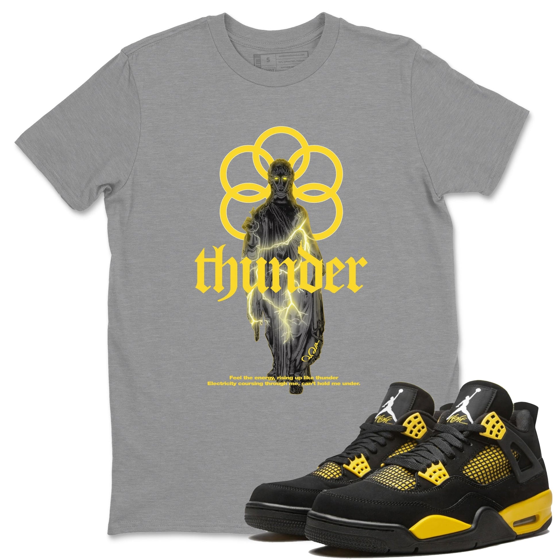 Air Jordan 4 Thunder Sneaker Match Tees Statue Woman Sneaker Tees Yellow AJ4 Thunder Sneaker Release Tees Unisex Shirts Heather Grey 1