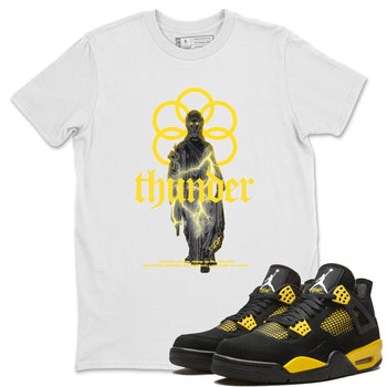 Air Jordan 4 Thunder Sneaker Match Tees Statue Woman Sneaker Tees Yellow AJ4 Thunder Sneaker Release Tees Unisex Shirts White 1