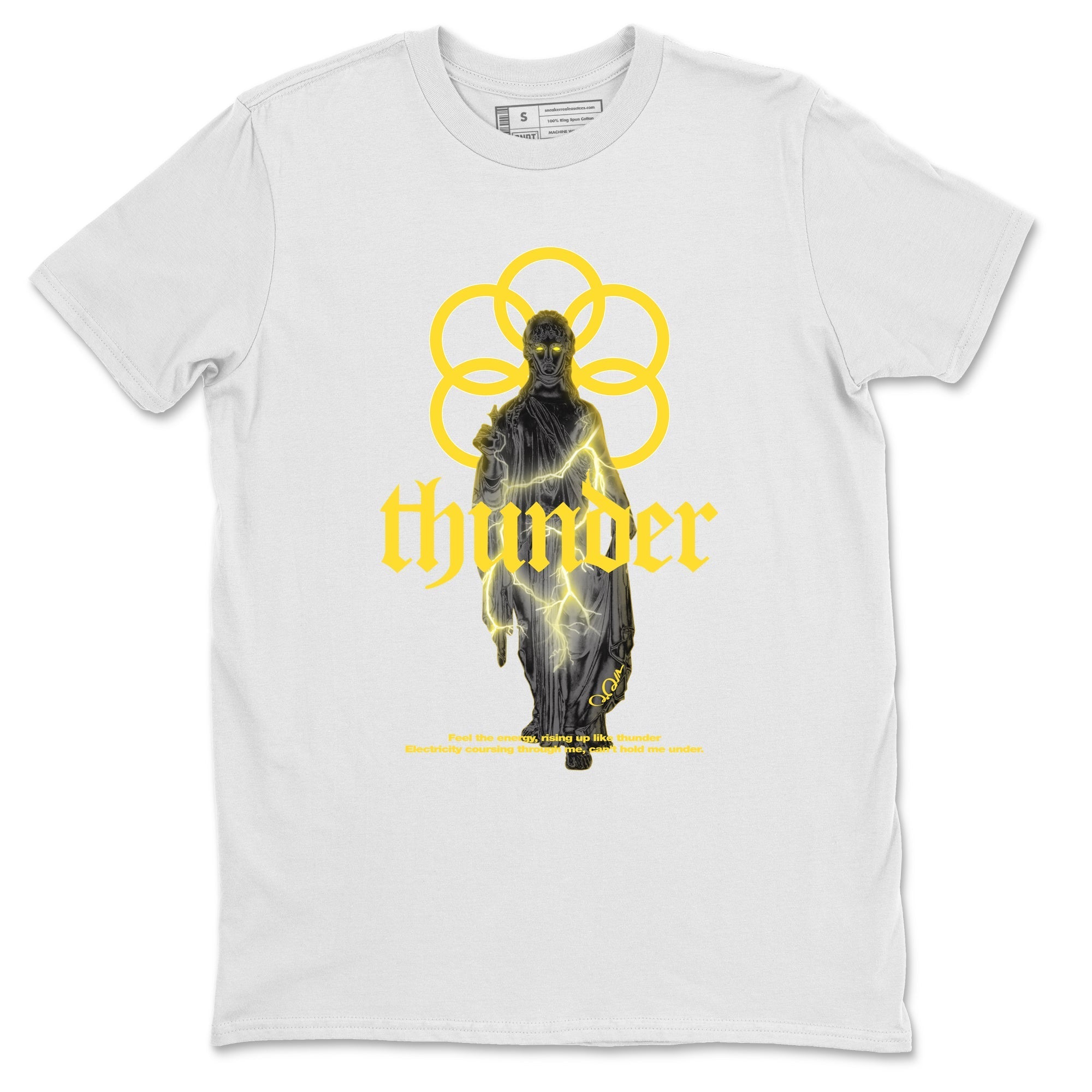 Air Jordan 4 Thunder Sneaker Match Tees Statue Woman Sneaker Tees Yellow AJ4 Thunder Sneaker Release Tees Unisex Shirts White 2