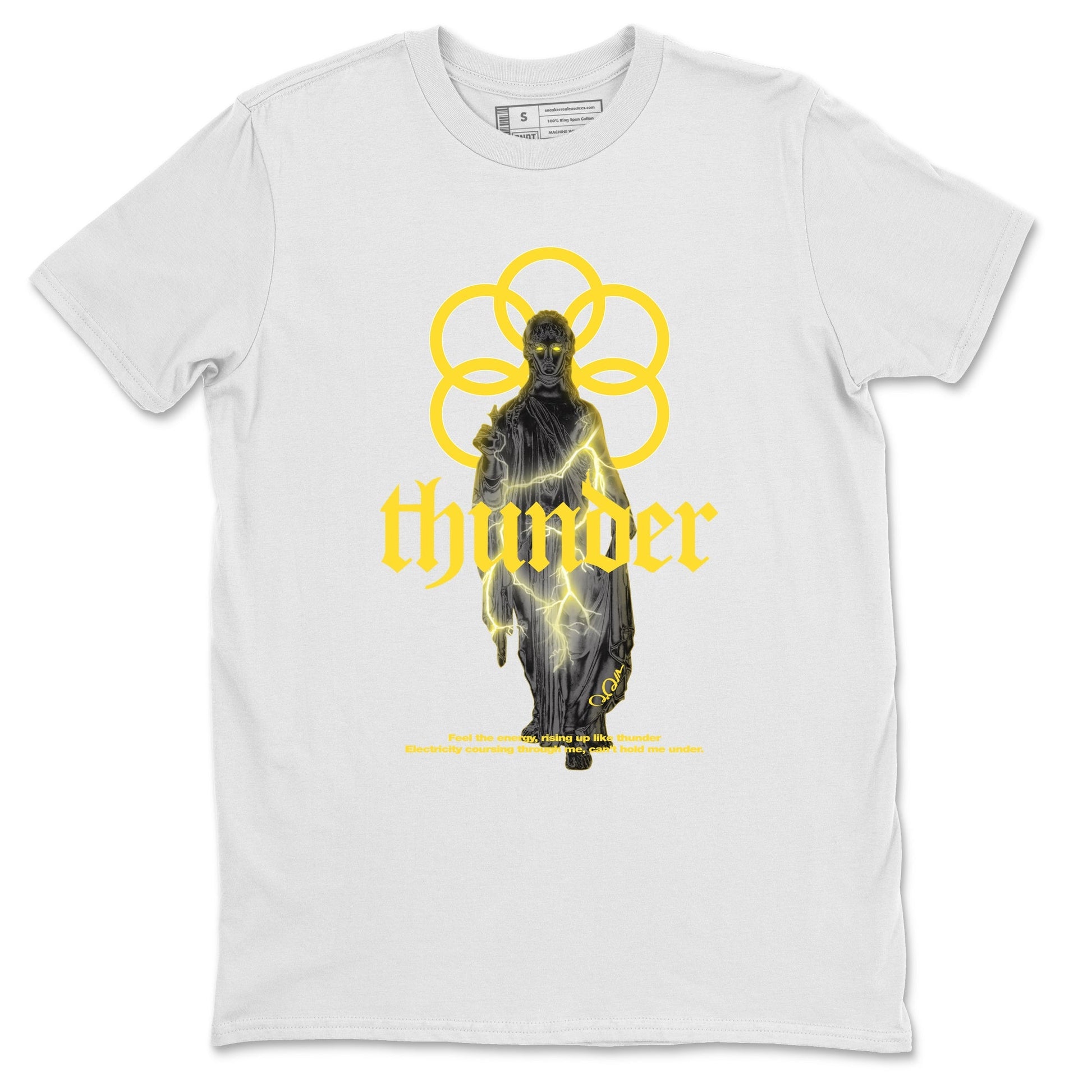Air Jordan 4 Thunder Sneaker Match Tees Statue Woman Sneaker Tees Yellow AJ4 Thunder Sneaker Release Tees Unisex Shirts White 2
