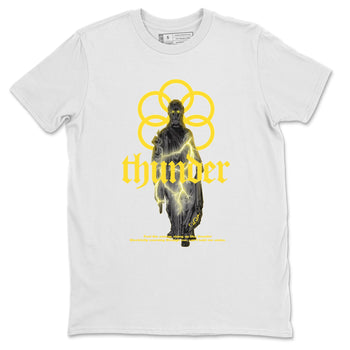 Air Jordan 4 Thunder Sneaker Match Tees Statue Woman Sneaker Tees Yellow AJ4 Thunder Sneaker Release Tees Unisex Shirts White 2