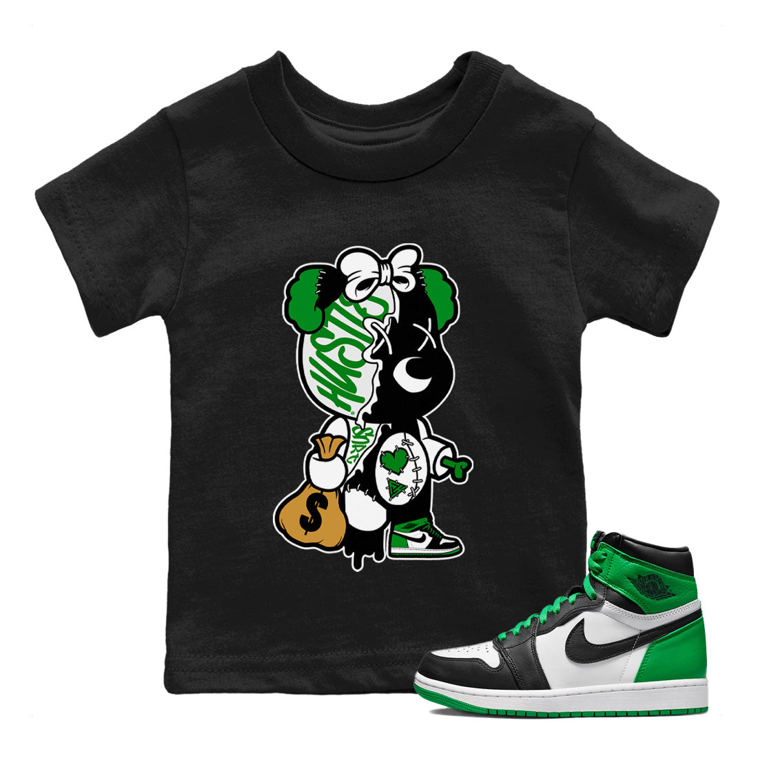 Air Jordan 1 Celtics unique Halloween sneaker tee Stitched Hustle Bear Sneaker Tees Air Jordan 1 High OG Celtics Sneaker Release Tees Kids Shirts Black 1