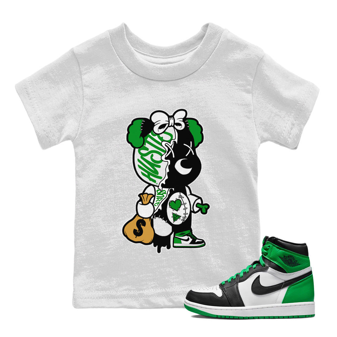 Air Jordan 1 Celtics unique Halloween sneaker tee Stitched Hustle Bear Sneaker Tees Air Jordan 1 High OG Celtics Sneaker Release Tees Kids Shirts White 1