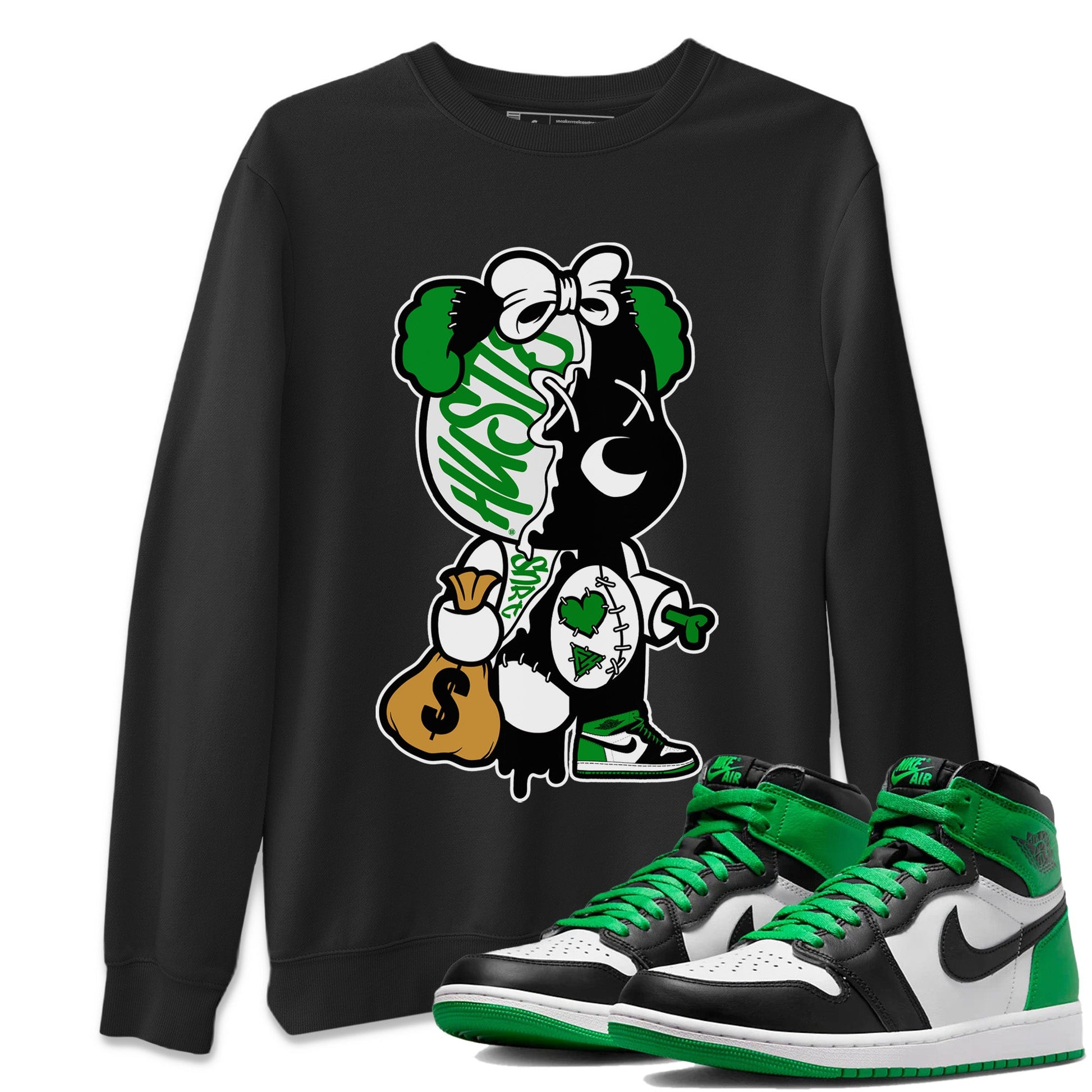 Air Jordan 1 Celtics unique Halloween sneaker tee Stitched Hustle Bear Sneaker Tees Air Jordan 1 High OG Celtics Sneaker Release Tees Unisex Shirts Black 1