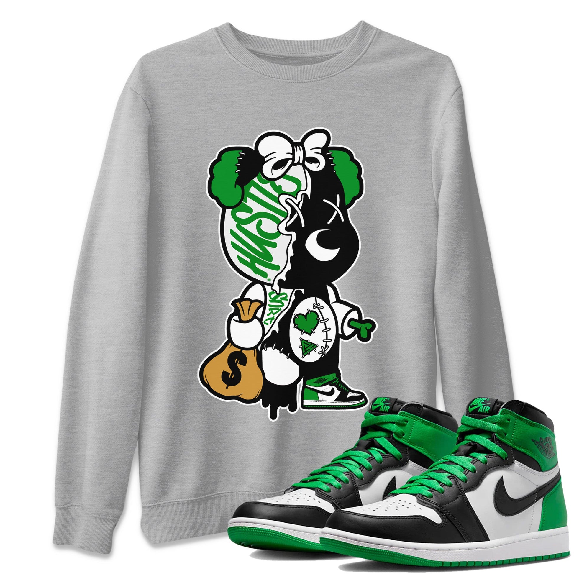 Air Jordan 1 Celtics unique Halloween sneaker tee Stitched Hustle Bear Sneaker Tees Air Jordan 1 High OG Celtics Sneaker Release Tees Unisex Shirts Heather Grey 1