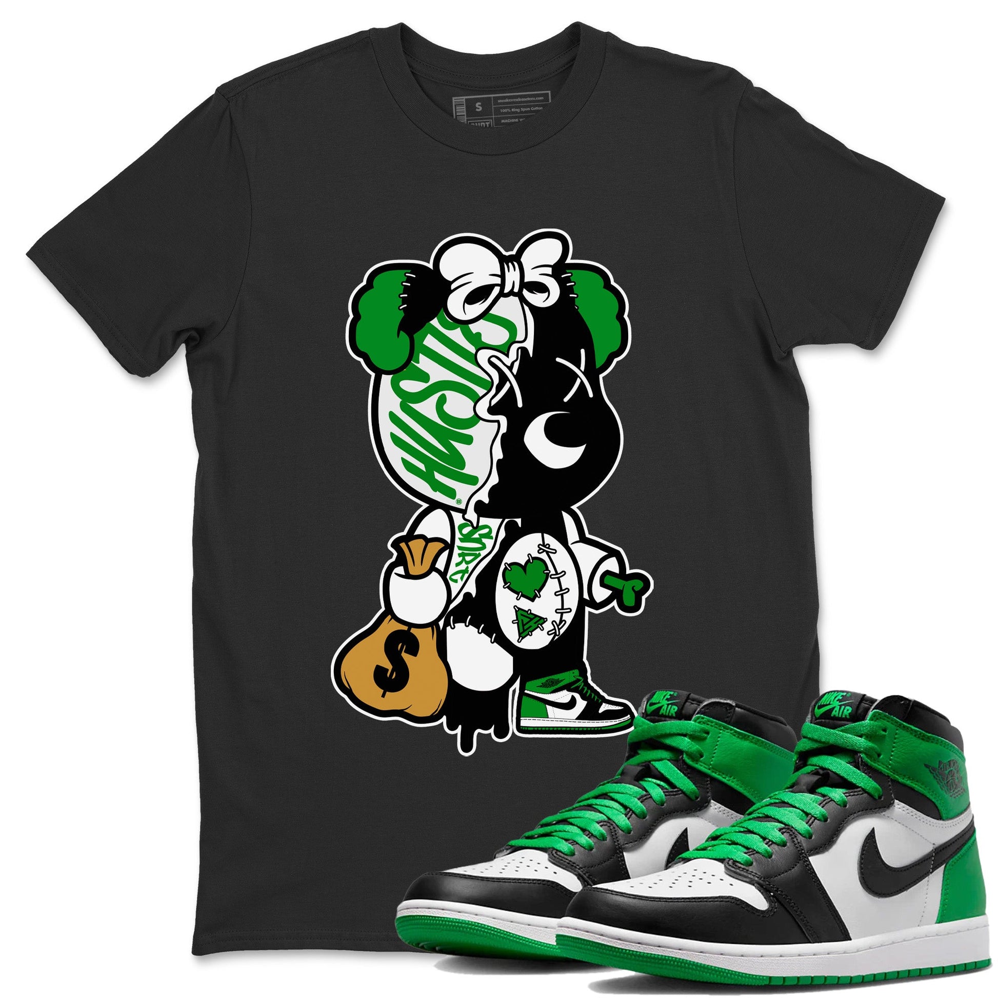 Air Jordan 1 Celtics unique Halloween sneaker tee Stitched Hustle Bear Sneaker Tees Air Jordan 1 High OG Celtics Sneaker Release Tees Unisex Shirts Black 1