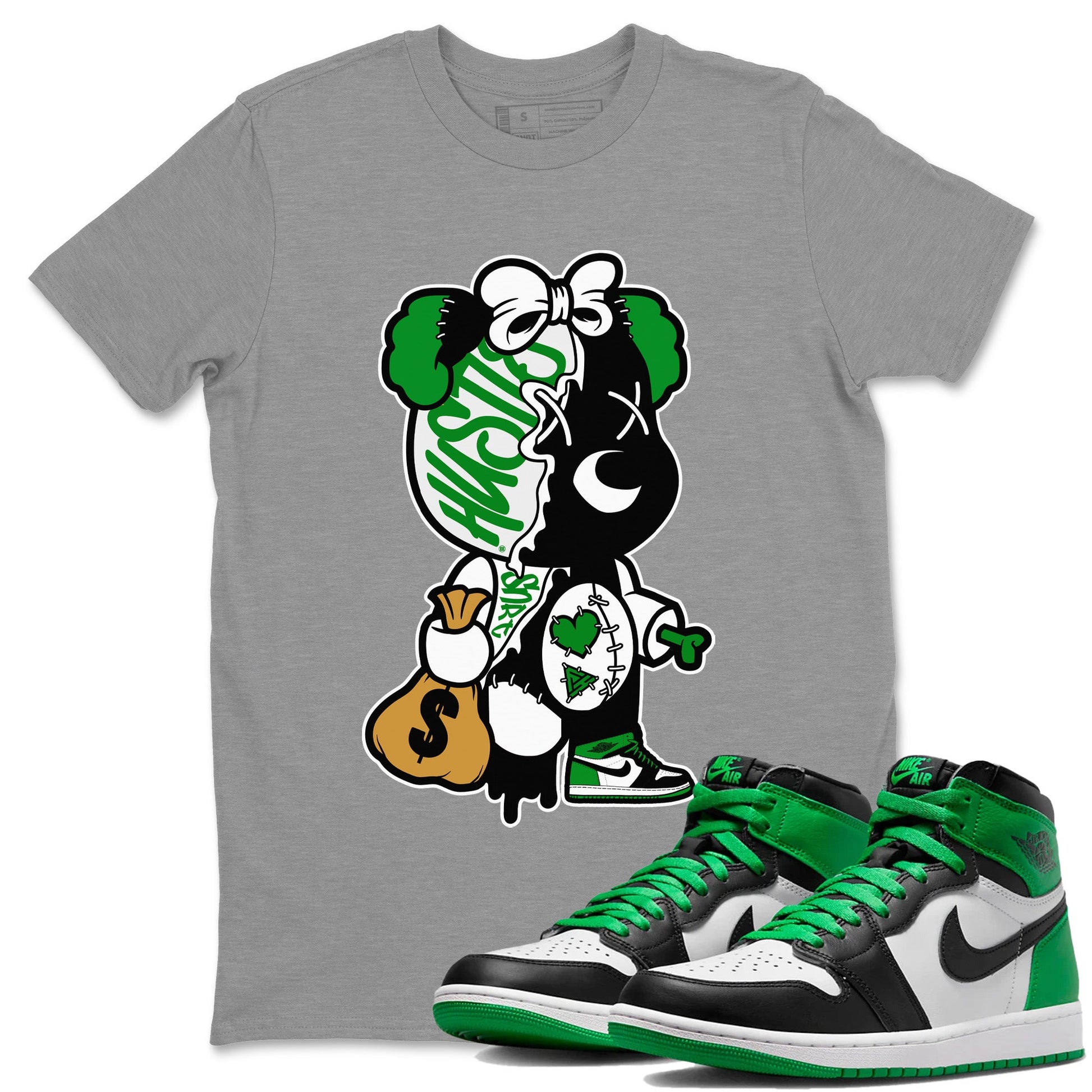 Air Jordan 1 Celtics unique Halloween sneaker tee Stitched Hustle Bear Sneaker Tees Air Jordan 1 High OG Celtics Sneaker Release Tees Unisex Shirts Heather Grey 1