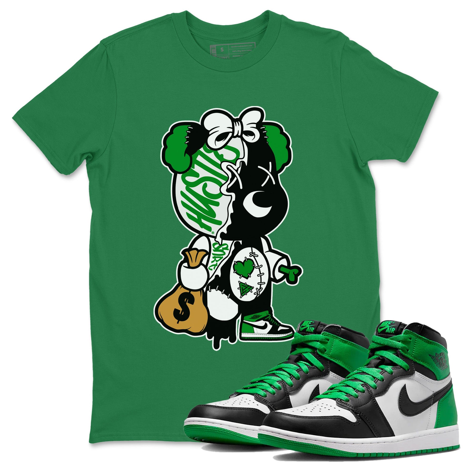 Air Jordan 1 Celtics unique Halloween sneaker tee Stitched Hustle Bear Sneaker Tees Air Jordan 1 High OG Celtics Sneaker Release Tees Unisex Shirts Kelly Green 1