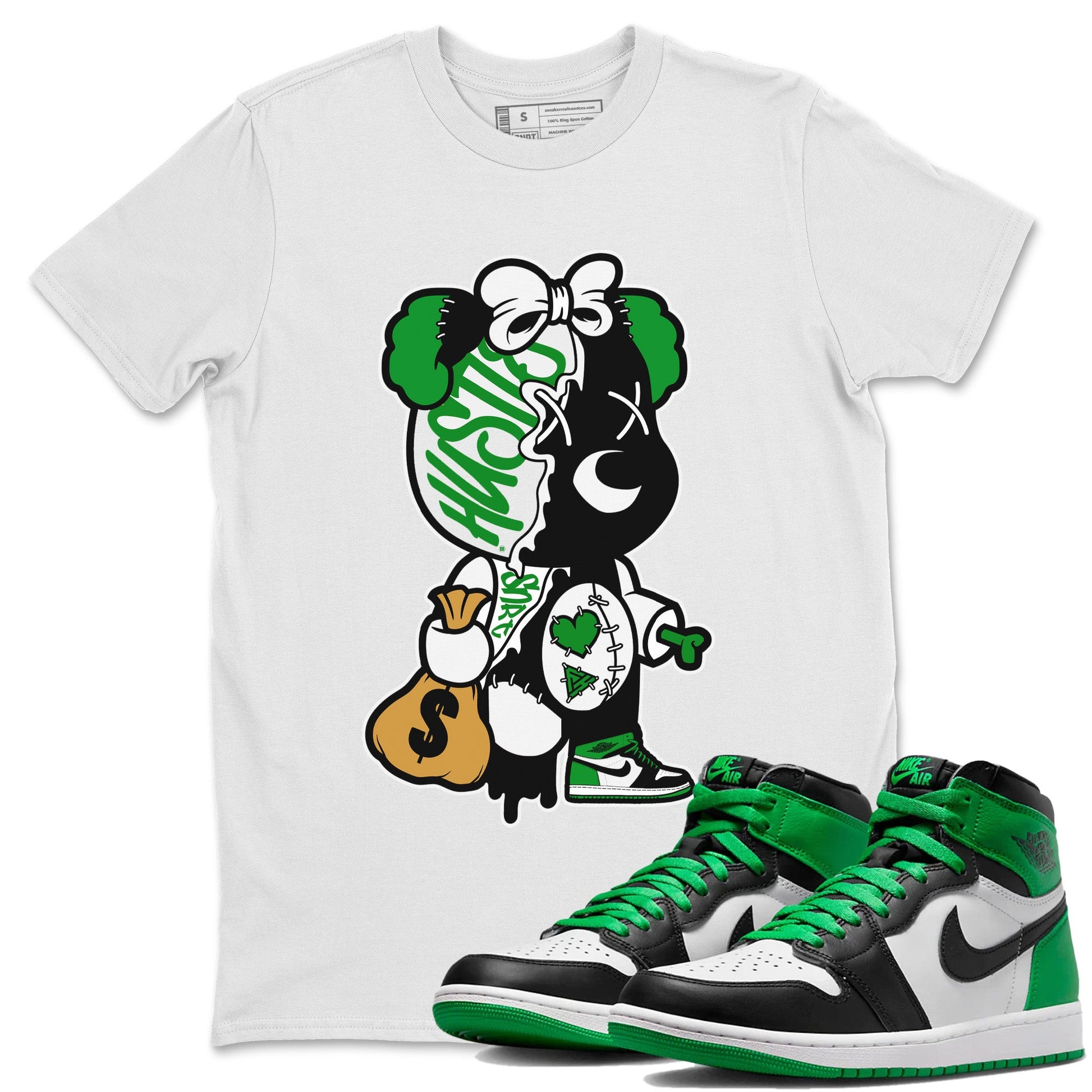 Air Jordan 1 Celtics unique Halloween sneaker tee Stitched Hustle Bear Sneaker Tees Air Jordan 1 High OG Celtics Sneaker Release Tees Unisex Shirts White 1