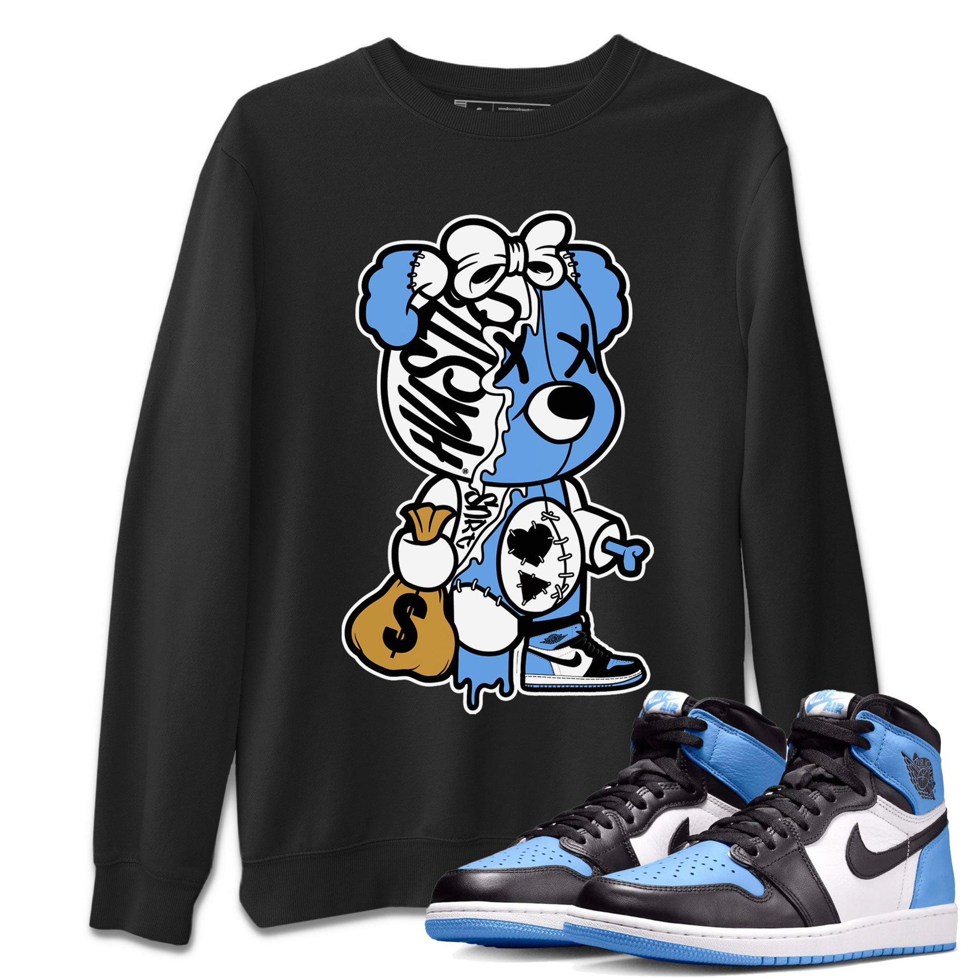 Air Jordan 1 Retro High OG UNC Toe shirt to match jordans Stitched Hustle Bear sneaker tees UNC Toe 1s SNRT Sneaker Release Tees Unisex Black 1 T-Shirt