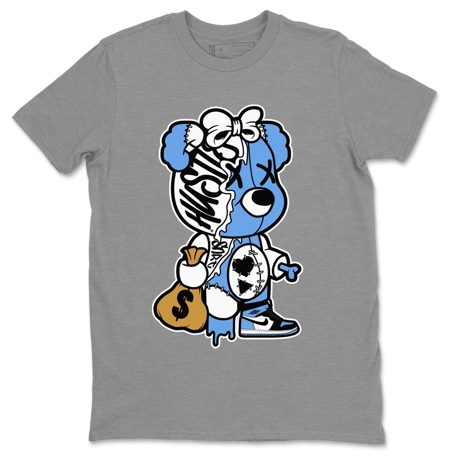 Air Jordan 1 Retro High OG UNC Toe shirt to match jordans Stitched Hustle Bear sneaker tees UNC Toe 1s SNRT Sneaker Release Tees Unisex Heather Grey 1 T-Shirt
