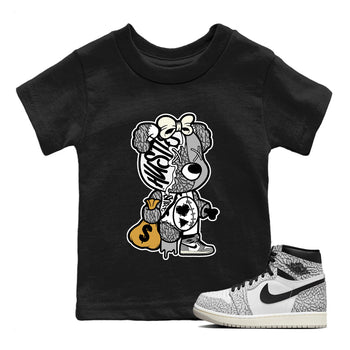 Jordan 1 White Cement unique Halloween sneaker tee Stitched Hustle Bear Sneaker Tees Jordan 1 White Cement Sneaker Release Tees Kids Shirts