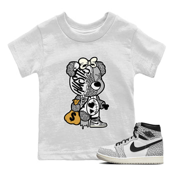 Jordan 1 White Cement unique Halloween sneaker tee Stitched Hustle Bear Sneaker Tees Jordan 1 White Cement Sneaker Release Tees Kids Shirts