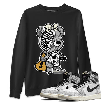 Jordan 1 White Cement unique Halloween sneaker tee Stitched Hustle Bear Sneaker Tees Jordan 1 White Cement Sneaker Release Tees Unisex Shirts