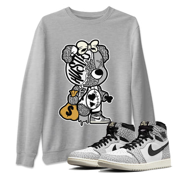 Jordan 1 White Cement unique Halloween sneaker tee Stitched Hustle Bear Sneaker Tees Jordan 1 White Cement Sneaker Release Tees Unisex Shirts