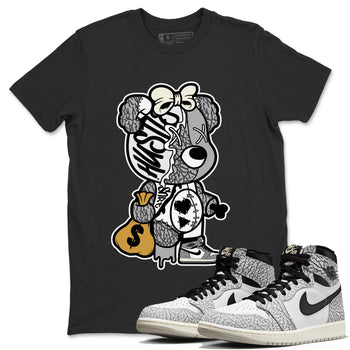 Jordan 1 White Cement unique Halloween sneaker tee Stitched Hustle Bear Sneaker Tees Jordan 1 White Cement Sneaker Release Tees Unisex Shirts