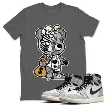 Jordan 1 White Cement unique Halloween sneaker tee Stitched Hustle Bear Sneaker Tees Jordan 1 White Cement Sneaker Release Tees Unisex Shirts
