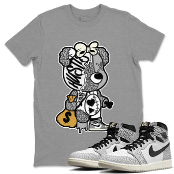 Jordan 1 White Cement unique Halloween sneaker tee Stitched Hustle Bear Sneaker Tees Jordan 1 White Cement Sneaker Release Tees Unisex Shirts