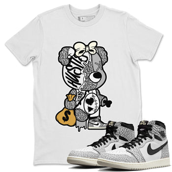 Jordan 1 White Cement unique Halloween sneaker tee Stitched Hustle Bear Sneaker Tees Jordan 1 White Cement Sneaker Release Tees Unisex Shirts
