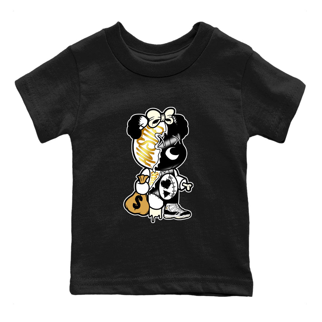 11s Gratitude shirt to match jordans Stitched Hustle Bear sneaker tees Air Jordan 11 Retro Gratitude SNRT Sneaker Tees Youth Kid's Baby Shirt Black 2 T-Shirt