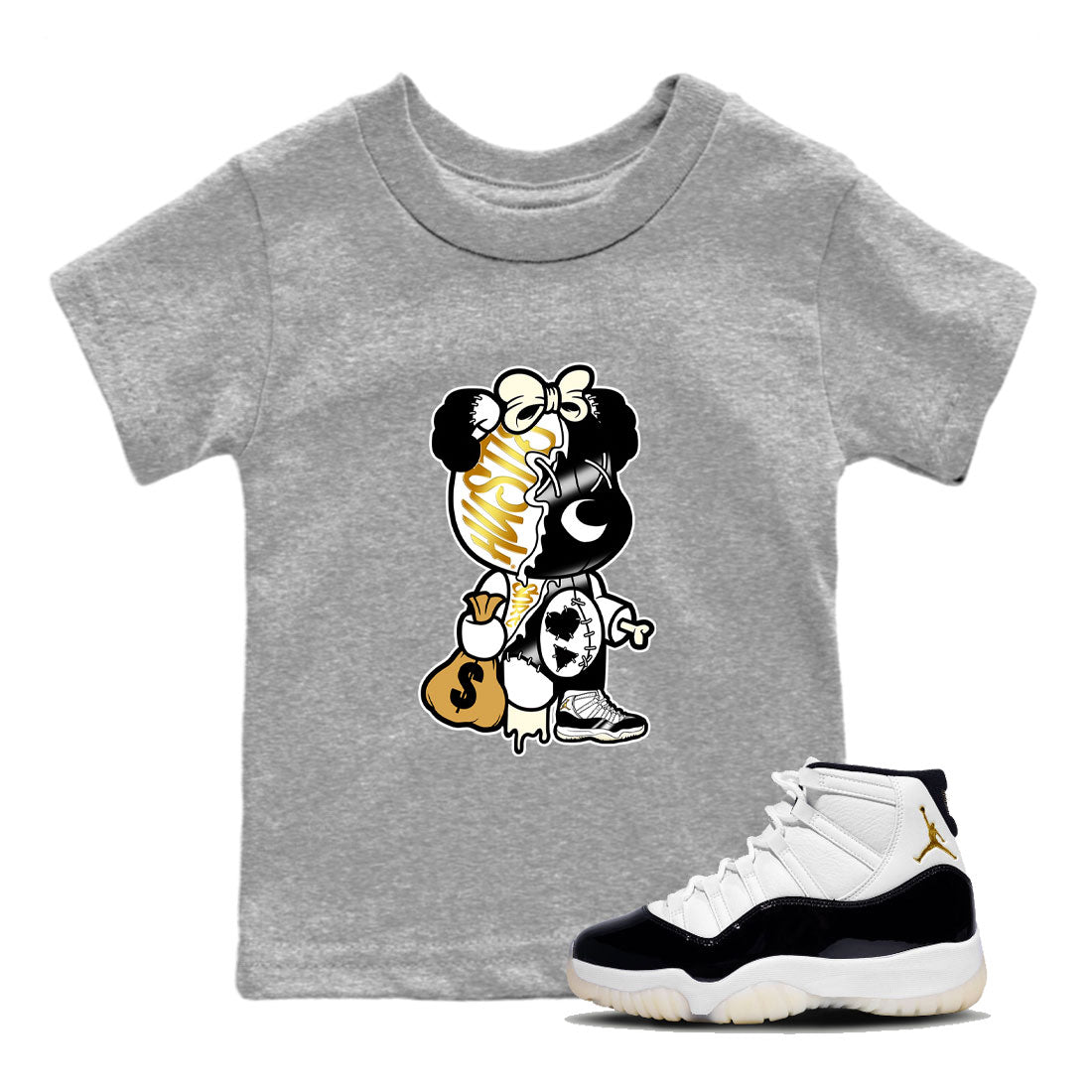 11s Gratitude shirt to match jordans Stitched Hustle Bear sneaker tees Air Jordan 11 Retro Gratitude SNRT Sneaker Tees Youth Kid's Baby Shirt Heather Grey 1 T-Shirt